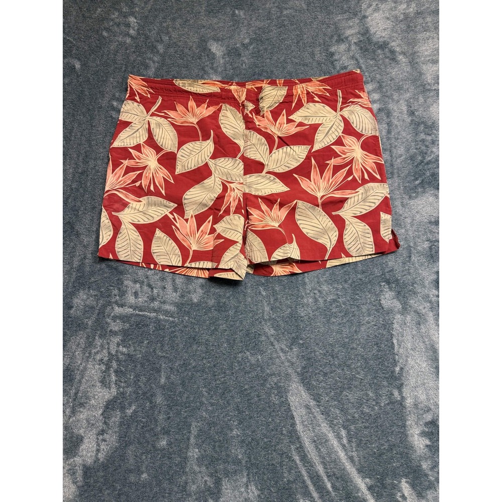 Tommy Bahama Swim Trunks Men's L Red Tan Tropical Print Mesh Liner